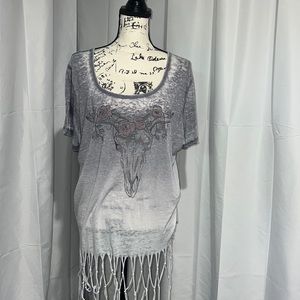 Torrid Ombre Fringe Bull Skull T Shirt